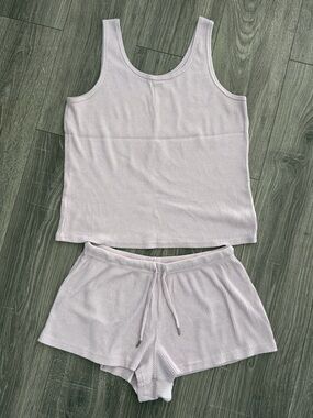 Primark Ribbed Tank & Drawstring Shorts Set - Light Lavender